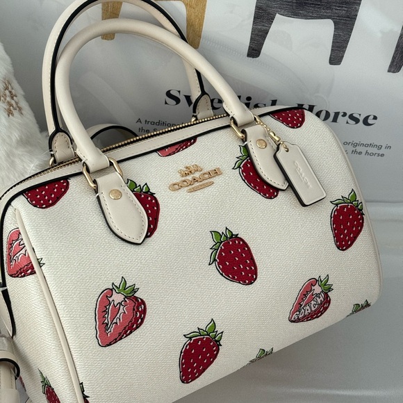 Coach Rowan Satchel Bag With Strawberry Print CAL63 - Picture 7 of 11